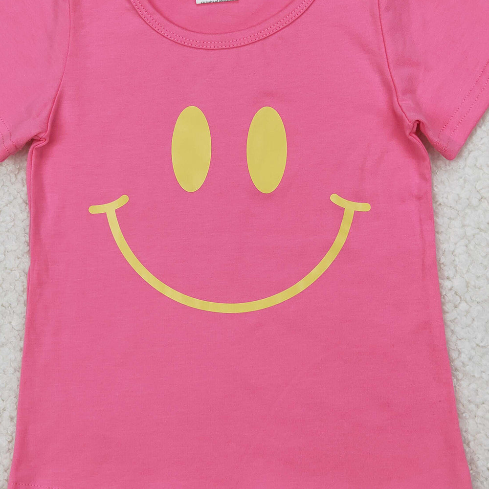 4.10 GT0959 RTS NO MOQ Baby Girls Summer Tops Hot pink short sleeves smile girls summer shirt