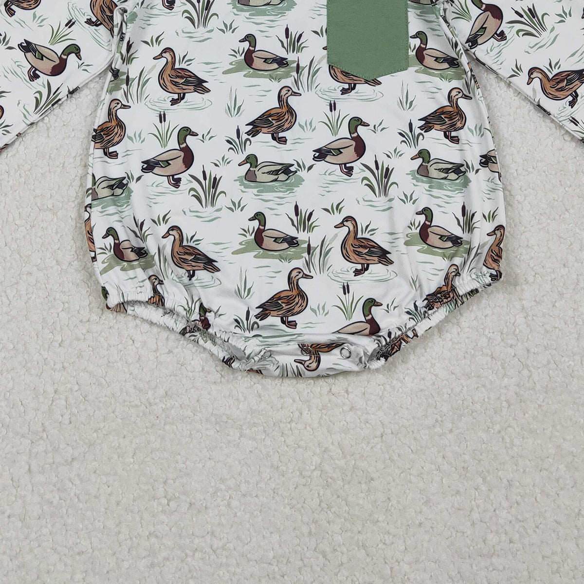 10.27 RTS NO MOQ (In stock)LR2762 Baby Boys Winter Rompers Baby Boys Long Sleeve Green Ducks Pocket Southern Rompers