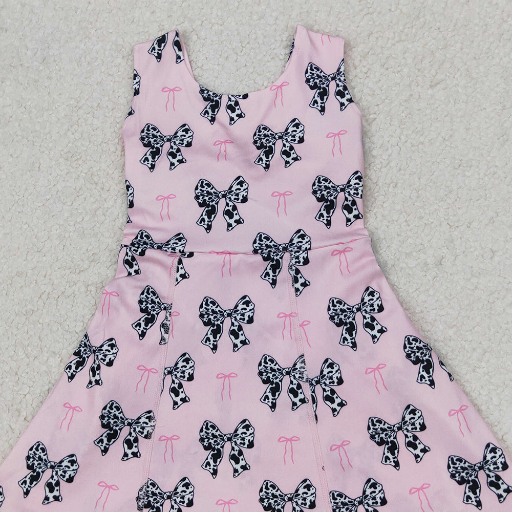 4.09 GSD1853 RTS NO MOQ Baby Girls Summer Dress Sleeveless pink cow print bow baby girls athletic dresses