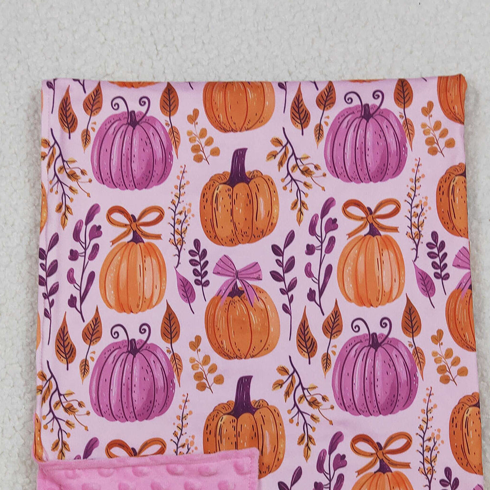 RTS NO MOQ (In stock)BL0216 Baby Blankets Hot Pink Bows Pumpkins Plaid Fall Blankets