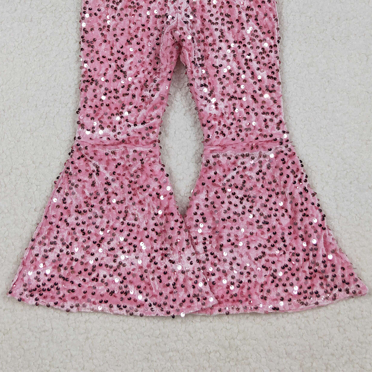 10.20 RTS NO MOQ (In stock)D5-27-2 Girl Light Pink Sequin Bell Bottom Pants