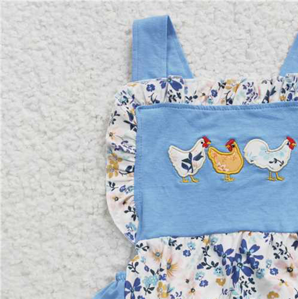 USA Shop (in stock)SR0285Baby Girls Chicken Floral Print Romper Bummies Comfortable Cotton Outfit for Infants Summer Clothing