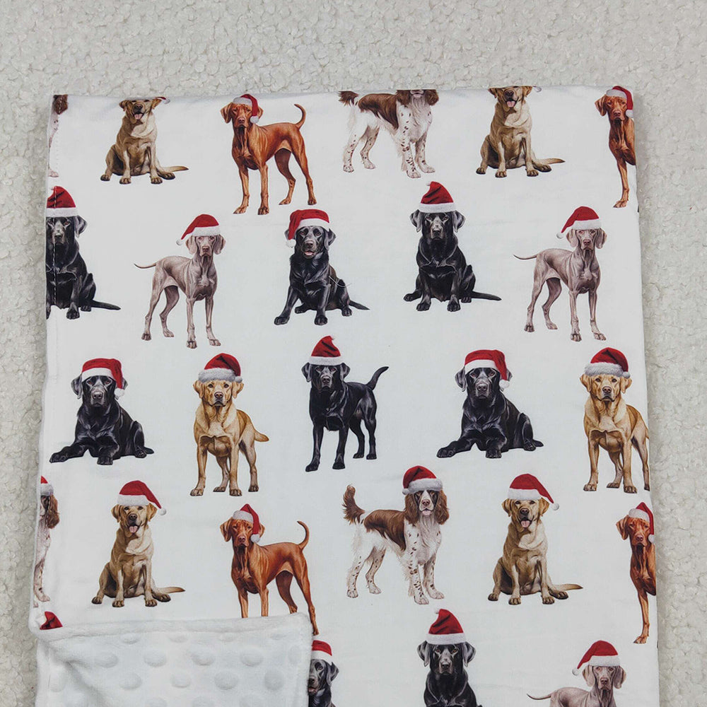 10.11 RTS NO MOQ (In stock)BL0176 Baby Kids Christmas Hats Dogs Plaid Blankets