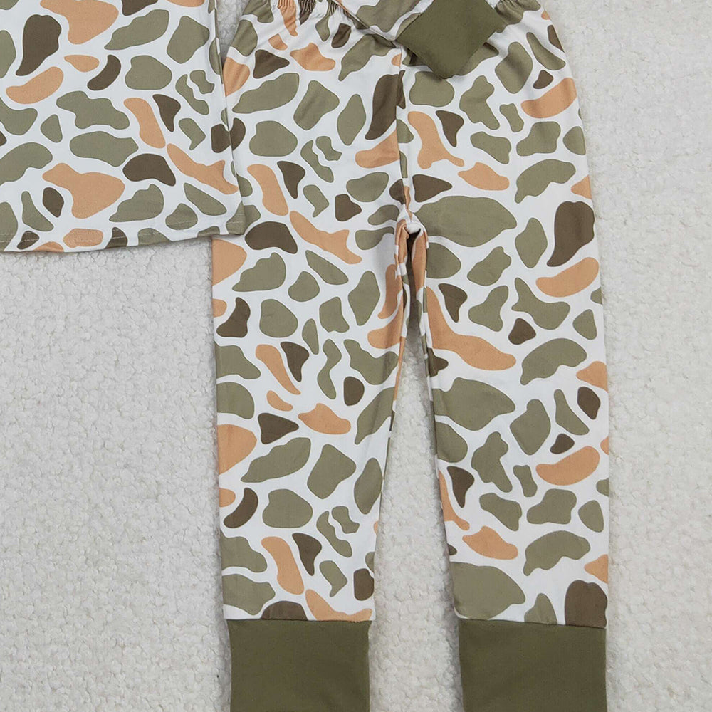 RTS NO MOQ (In stock)BLP1228 Baby Boys Winter Outfits Green Yellow Camo Top Pant Western Pajamas Set