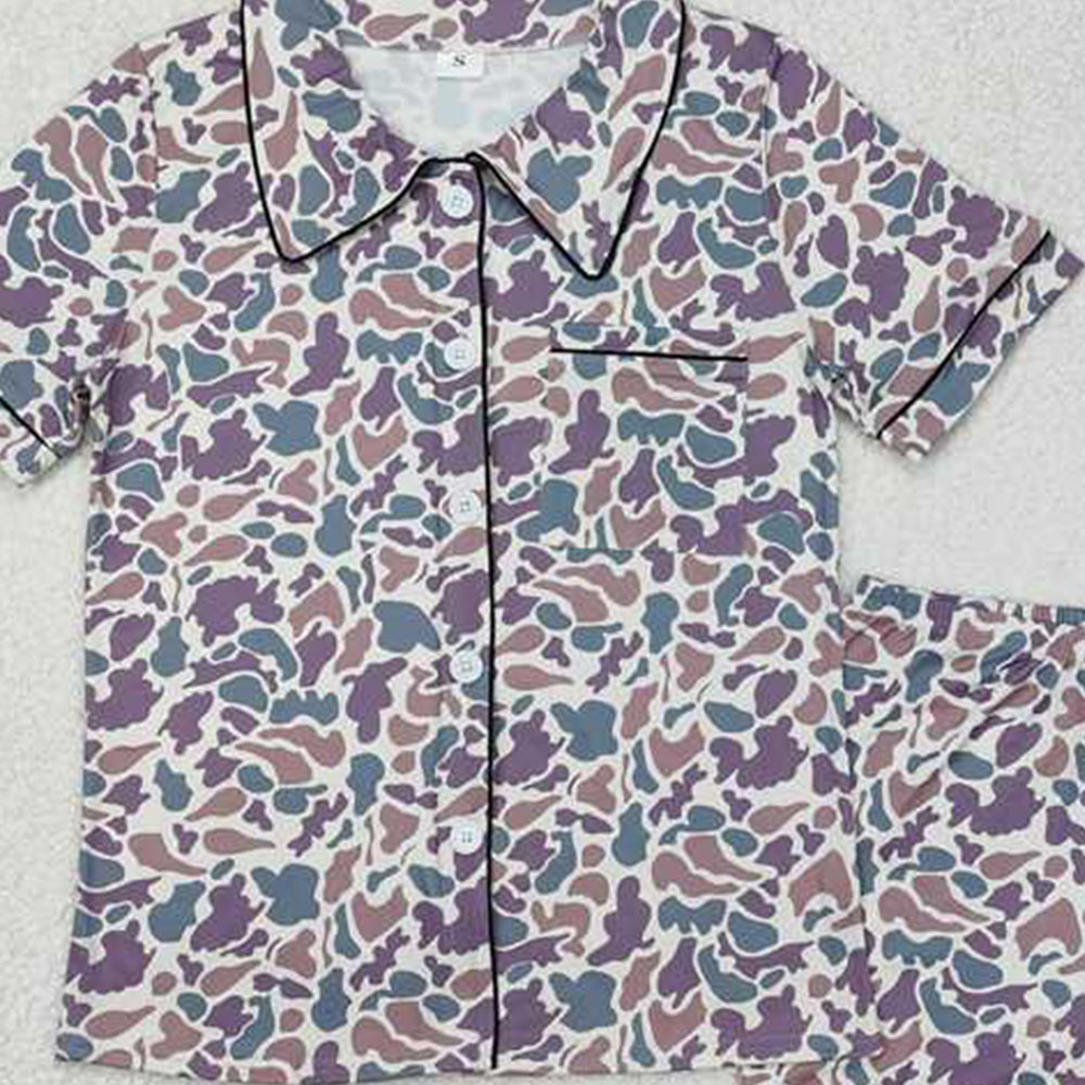 USA Shop (in stock)GSSO1539 Adult women's summer pajamas set Camo adult women summer button down pajamas