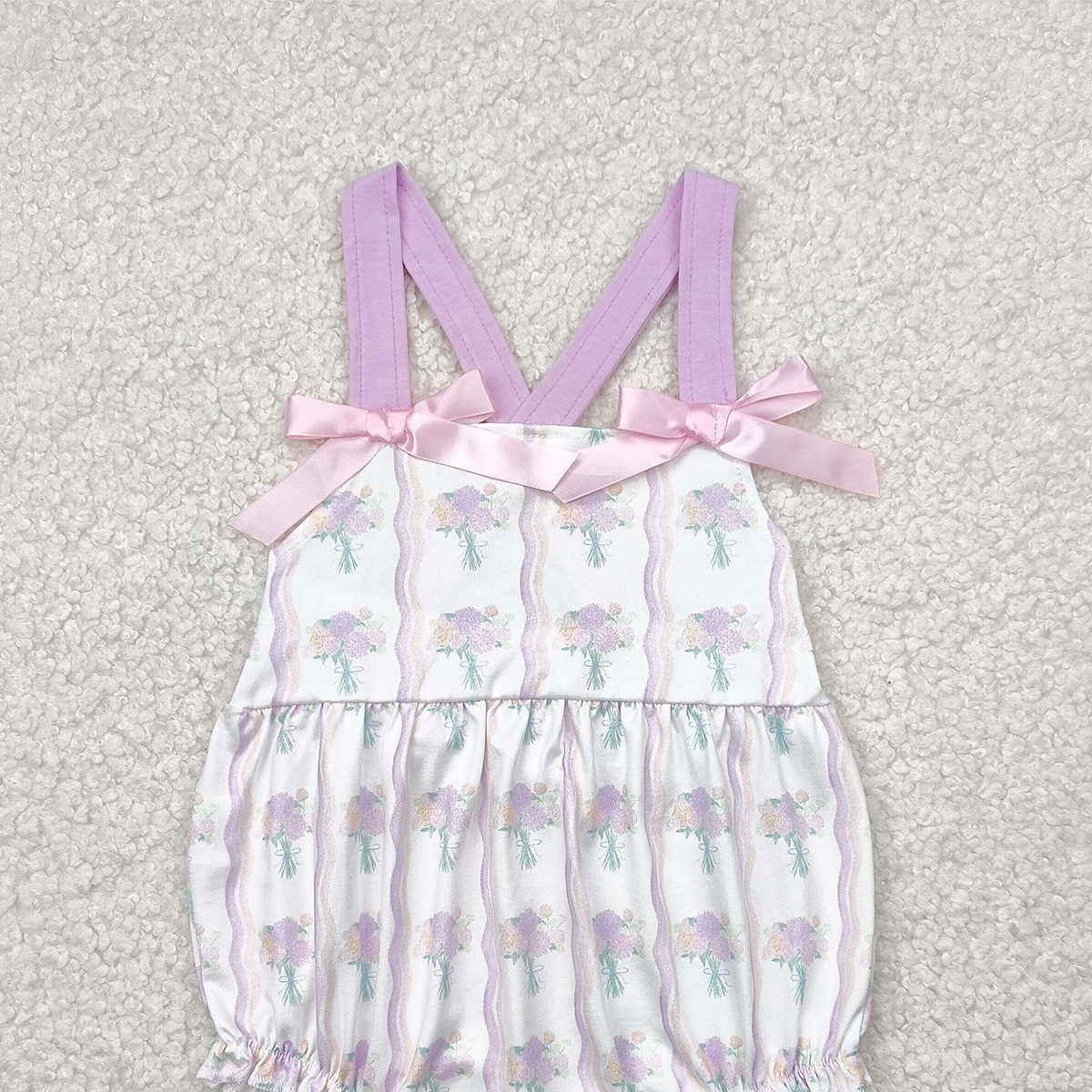 6.12 SR2961 RTS NO MOQ Baby Girls Summer Rompers Baby Infant Girls Hot Pink Bows Strap Floral Stripe Ruffle Rompers
