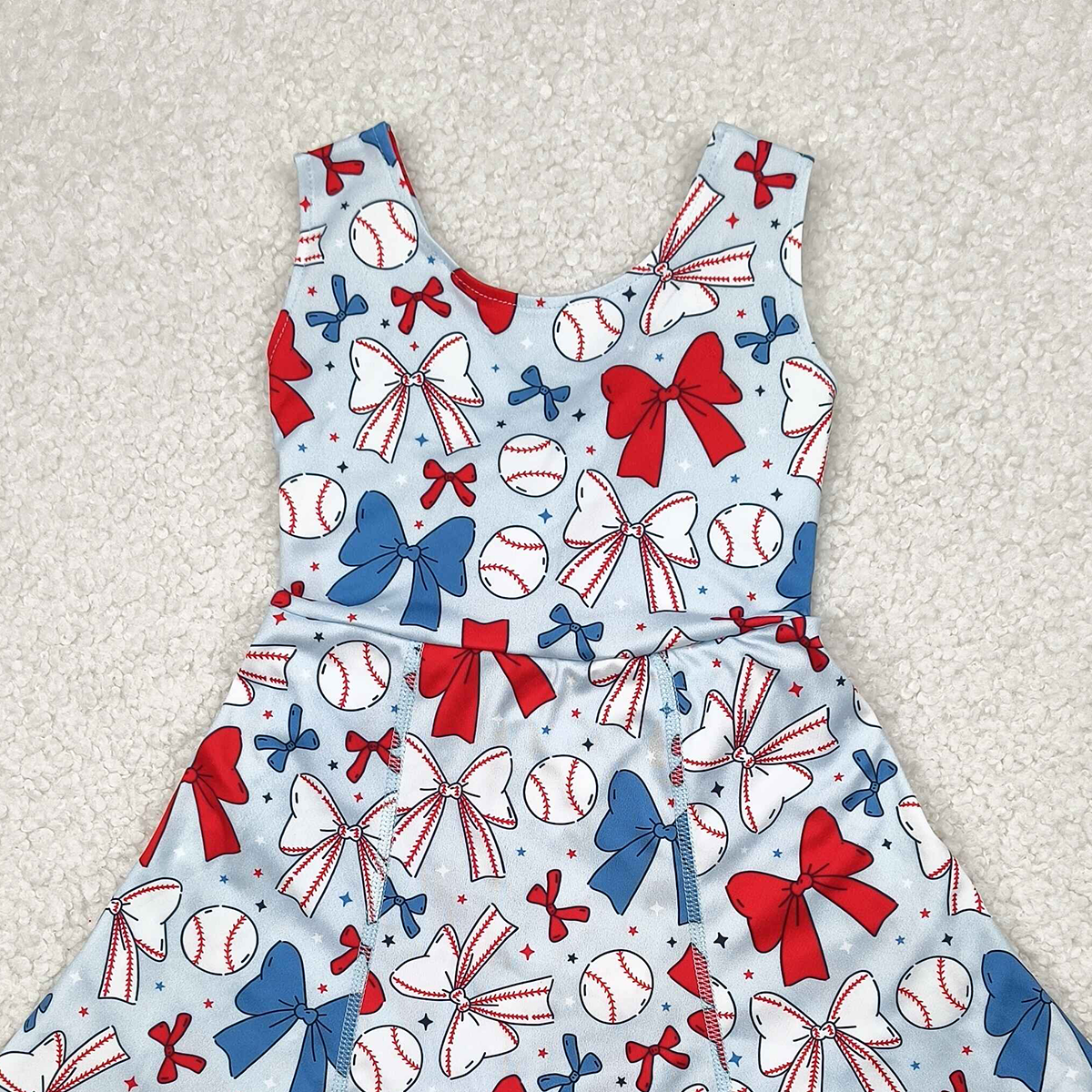 4.14 GSD2150 RTS NO MOQ Baby Girls Summer Sports Dress Sleeveless red blue bow baseball kids girls athletic dresses