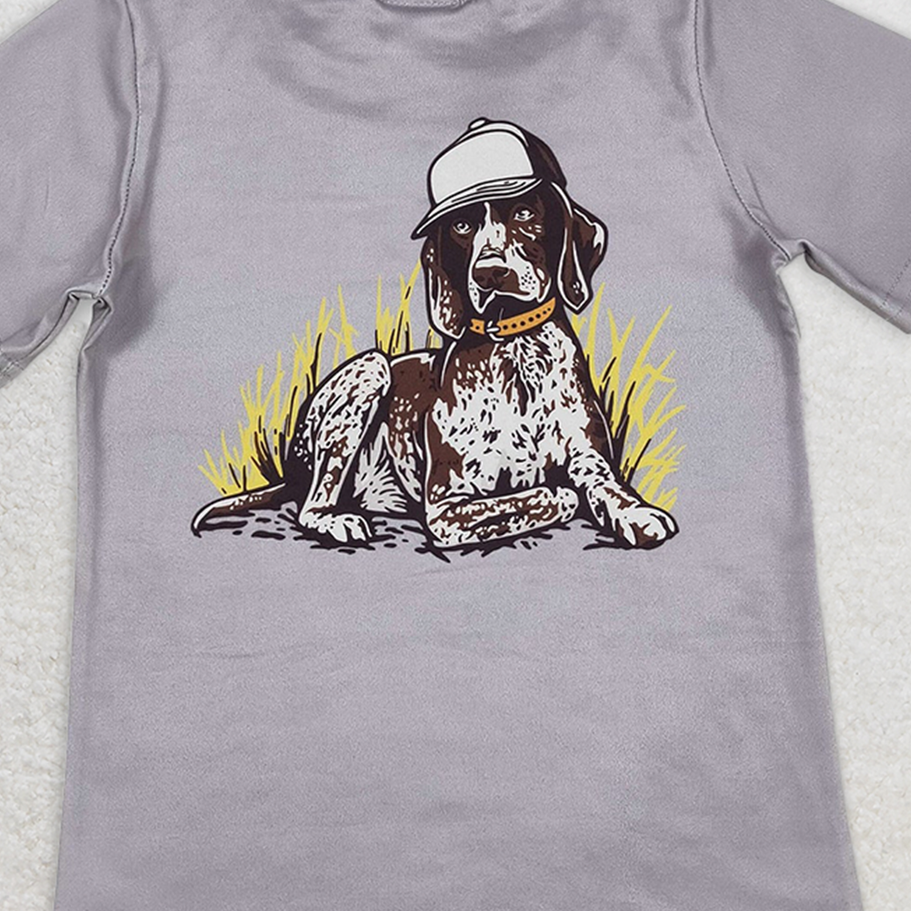 BT1149RTS NO MOQ Baby Boys Summer Tops Grey Dog Short Sleeve Kids Boys Shirt Stylish And Trendy Garment for Youngsters