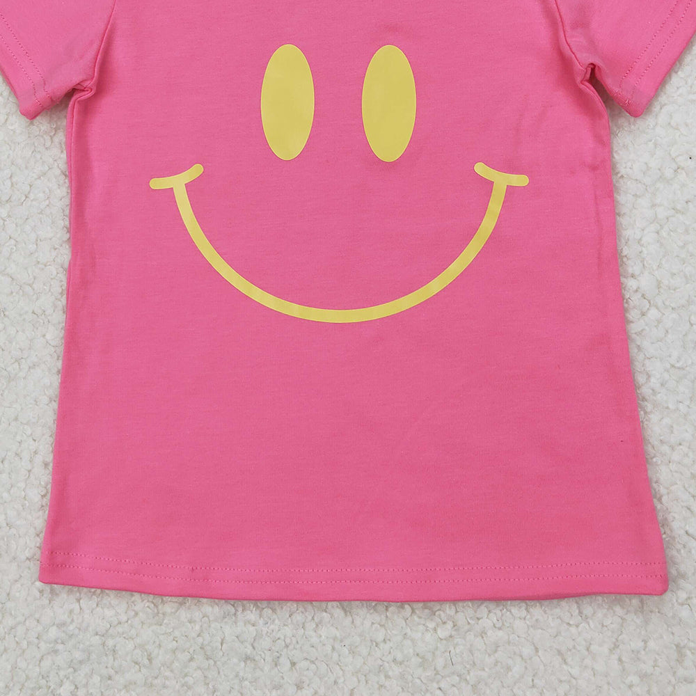 4.10 GT0959 RTS NO MOQ Baby Girls Summer Tops Hot pink short sleeves smile girls summer shirt