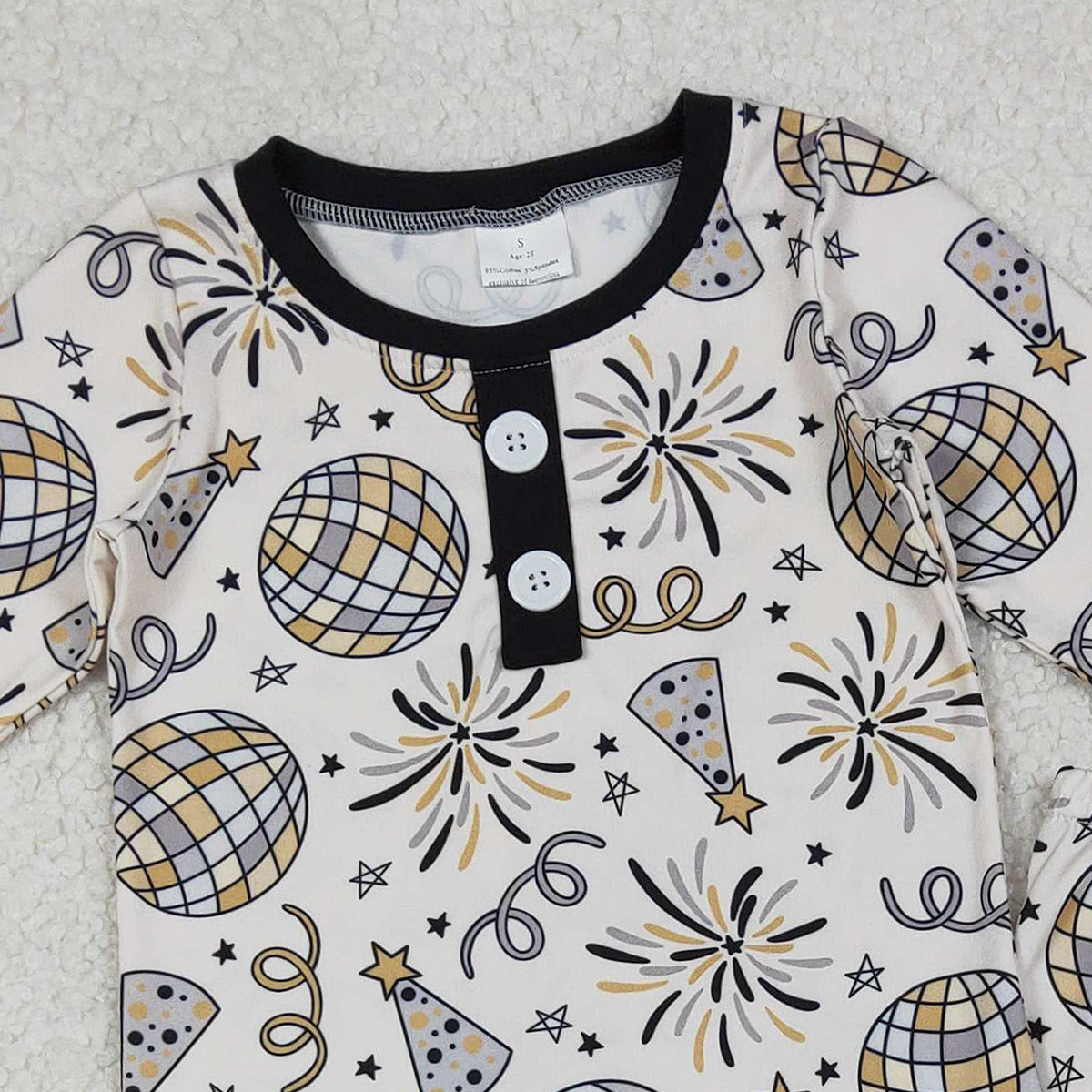 10.17 RTS NO MOQ (In stock)BLP1166 Baby Boys Winter Outfits Baby Boys Happy New Year Button Top Pant Pajamas Sets