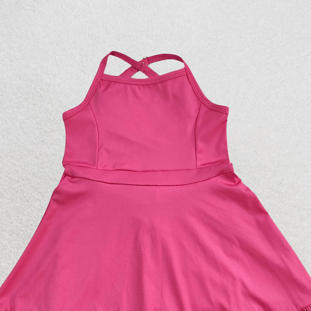 USA Shop (in stock)S0440 Baby Girls Summer Swimsuits Hot pink straps ruffle baby girls summer active