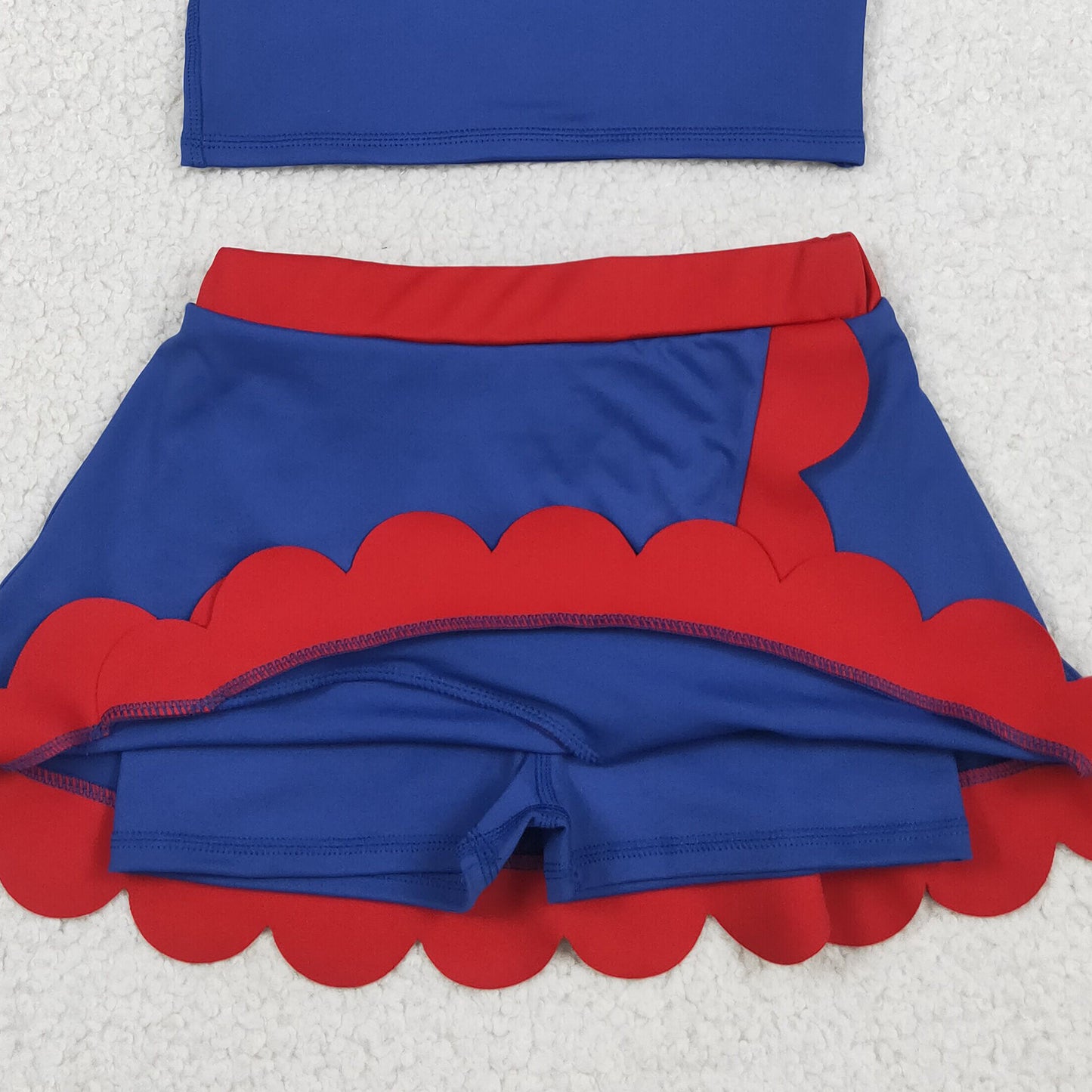 GSD4096 RTS NO MOQ (In stock)Baby Girls Red Navy Vest Top Scallop Skirt Short Yoga Active Clothes Set