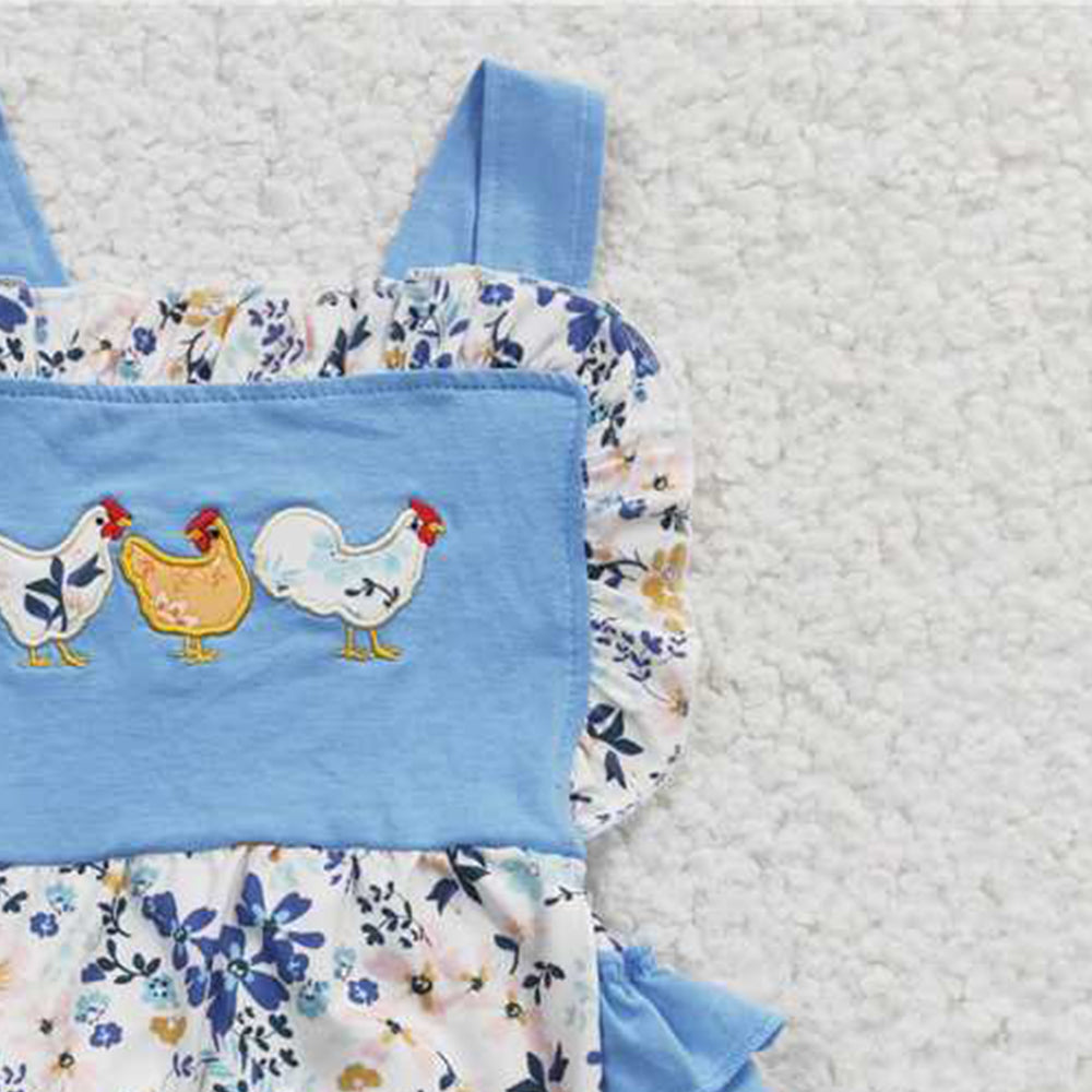 USA Shop (in stock)SR0285Baby Girls Chicken Floral Print Romper Bummies Comfortable Cotton Outfit for Infants Summer Clothing