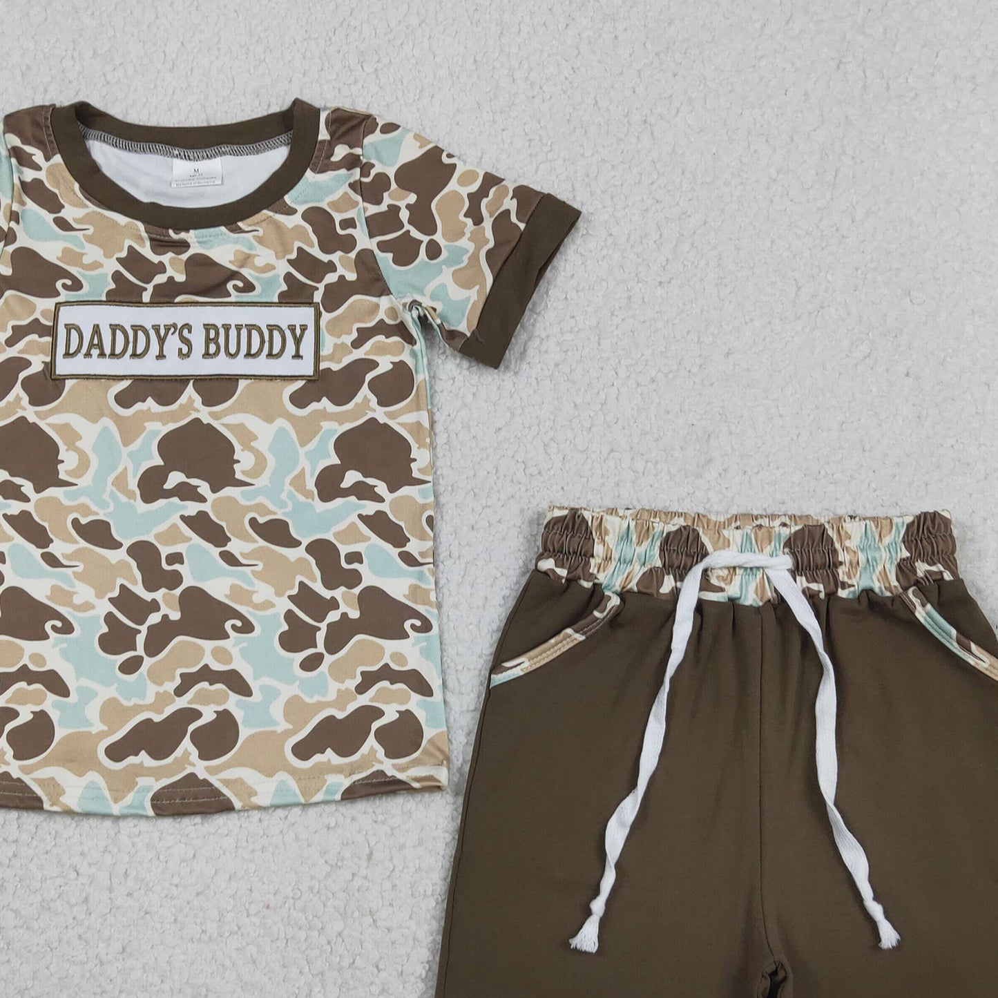 BSSO1839 RTS NO MOQ (In stock )Daddy's buddy embroidery camo top shorts boys outfits