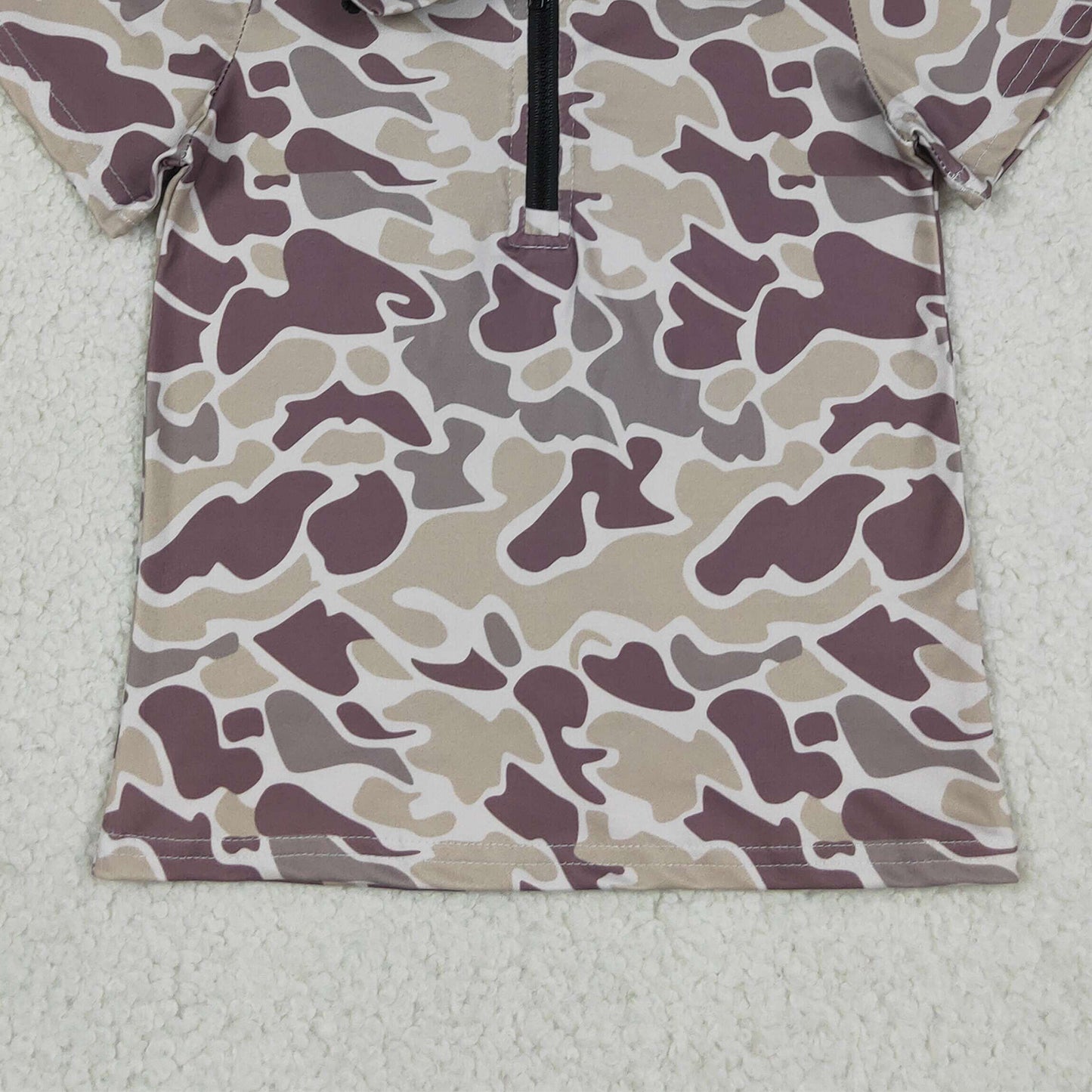 BT1727 RTS NO MOQ (In stock)Baby Boys Short Sleeve Southern Grey Camo Zipper Pullovers Top