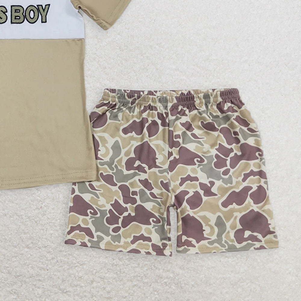 BSSO0567RTS NO MOQ Baby Boys Summer Boys Outfits Baby Boys Mama's Boys Shirt Camo Shorts Clothes Sets