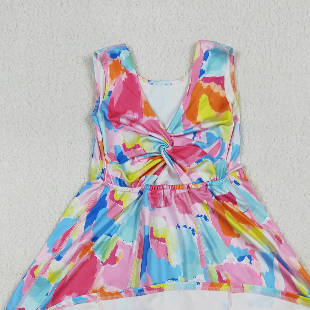 8.16 GSD2629 RTS NO MOQ Baby Girls Summer Yoga Dress Baby Girls Sleeveless Watercolor Camo Yoga Short Knee Length Dresses