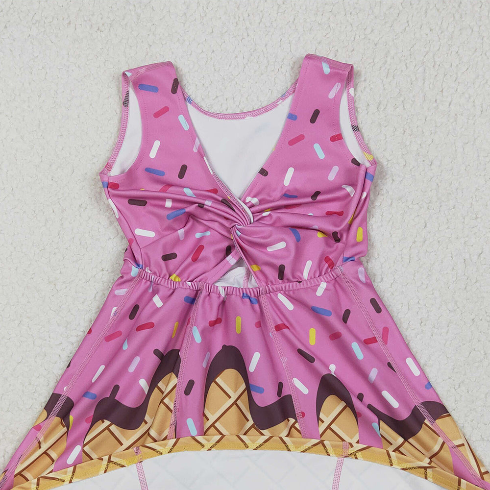 8.11 GSD2413RTS NO MOQ Baby Girls Summer Yoga Dress Baby Girls Hot Pink Ice-cream Drip Yoga Skort Knee Length Dresses