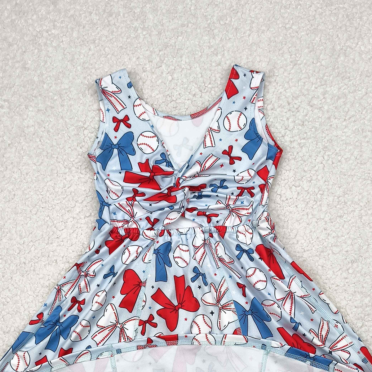 4.14 GSD2150 RTS NO MOQ Baby Girls Summer Sports Dress Sleeveless red blue bow baseball kids girls athletic dresses