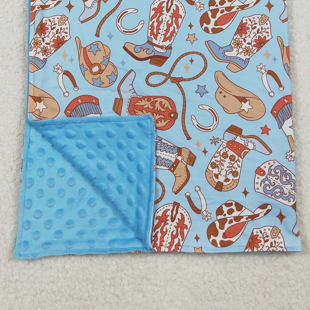 10.13 RTS NO MOQ (In stock)BL0214 Baby Kids Blue Boots Hats Western Blankets