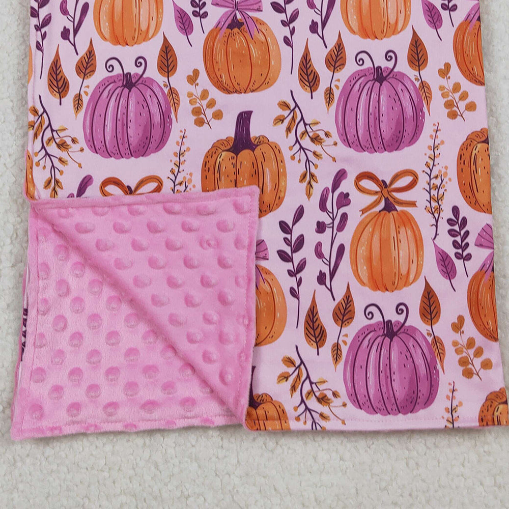 RTS NO MOQ (In stock)BL0216 Baby Blankets Hot Pink Bows Pumpkins Plaid Fall Blankets