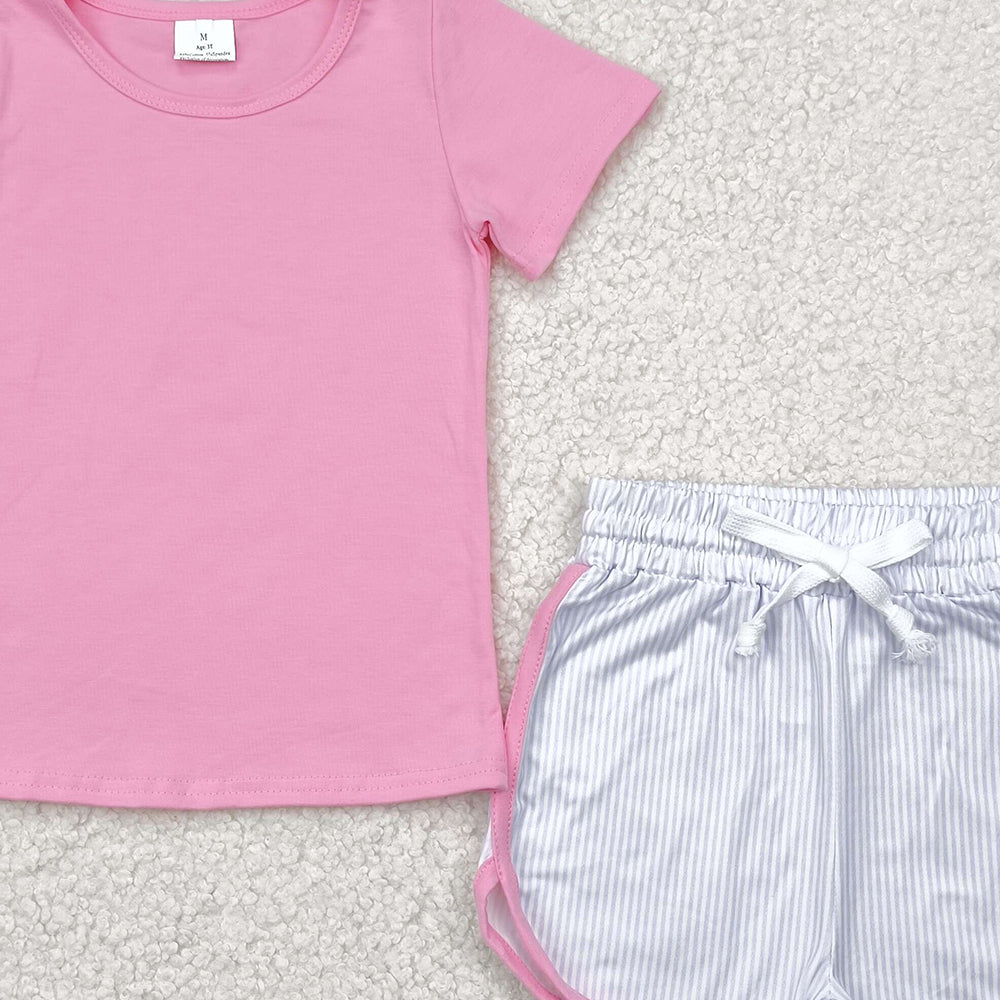 GSSO2543 RTS NO MOQ Baby Girls Summer Outfits baby girls clothes pink short sleeve shorts set