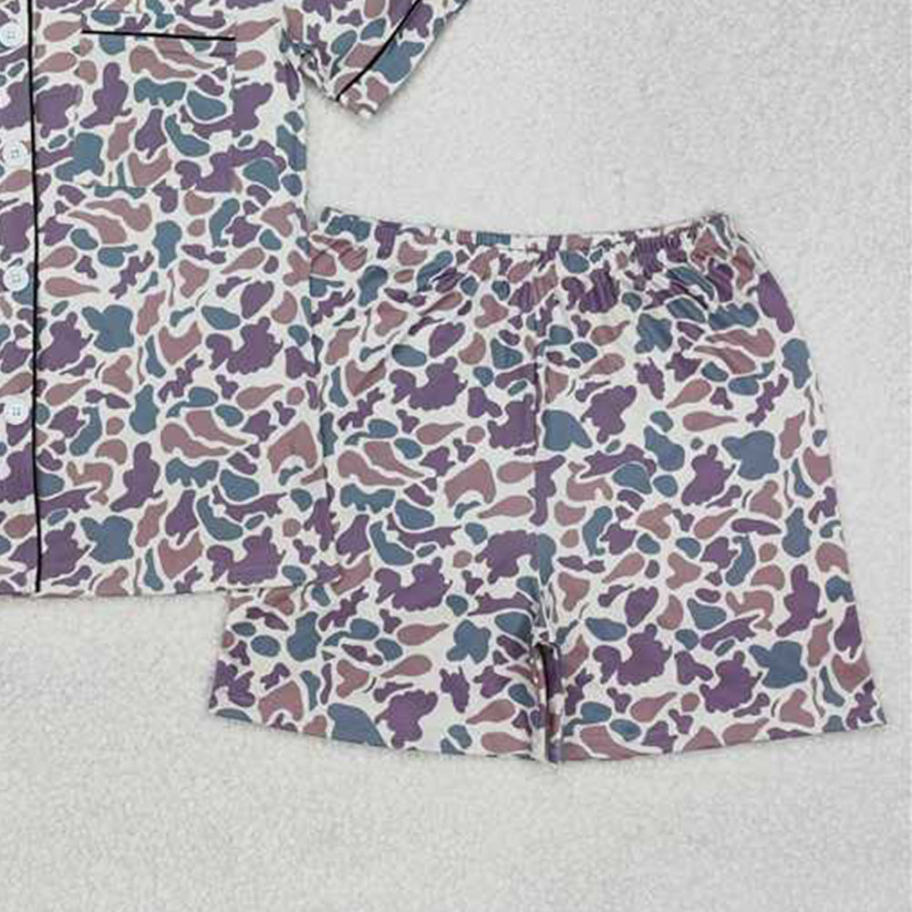 USA Shop (in stock)GSSO1539 Adult women's summer pajamas set Camo adult women summer button down pajamas
