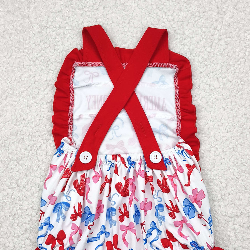 7.22 SR3048 RTS NO MOQ Baby Girls Summer Rompers American honey bows baby girls 4th of july romper