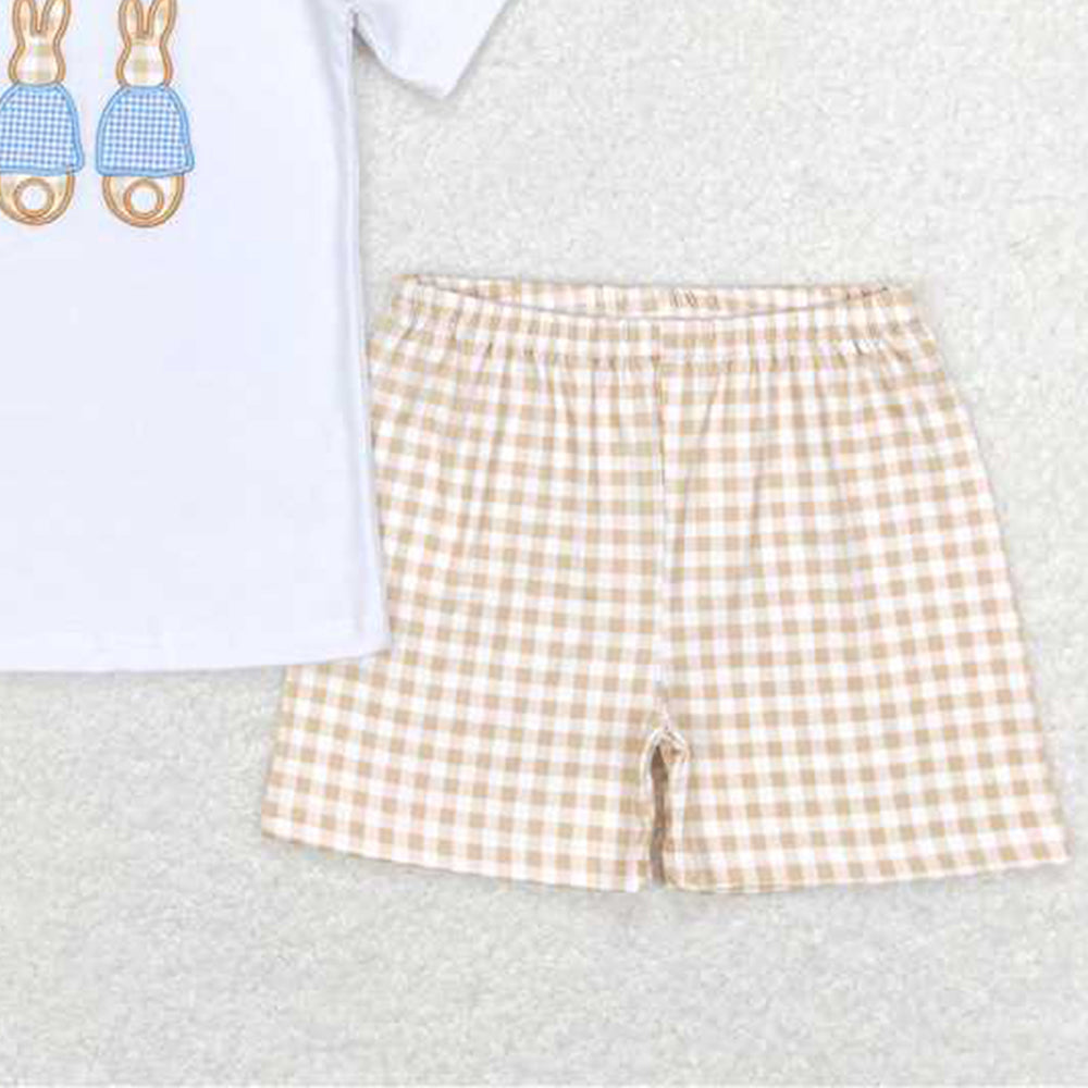 6.11 BSSO0383 RTS NO MOQ Baby Boys Summer Boys Outfits Baby Boys Toddler Easter Rabbits Khaki Shorts Clothes Sets