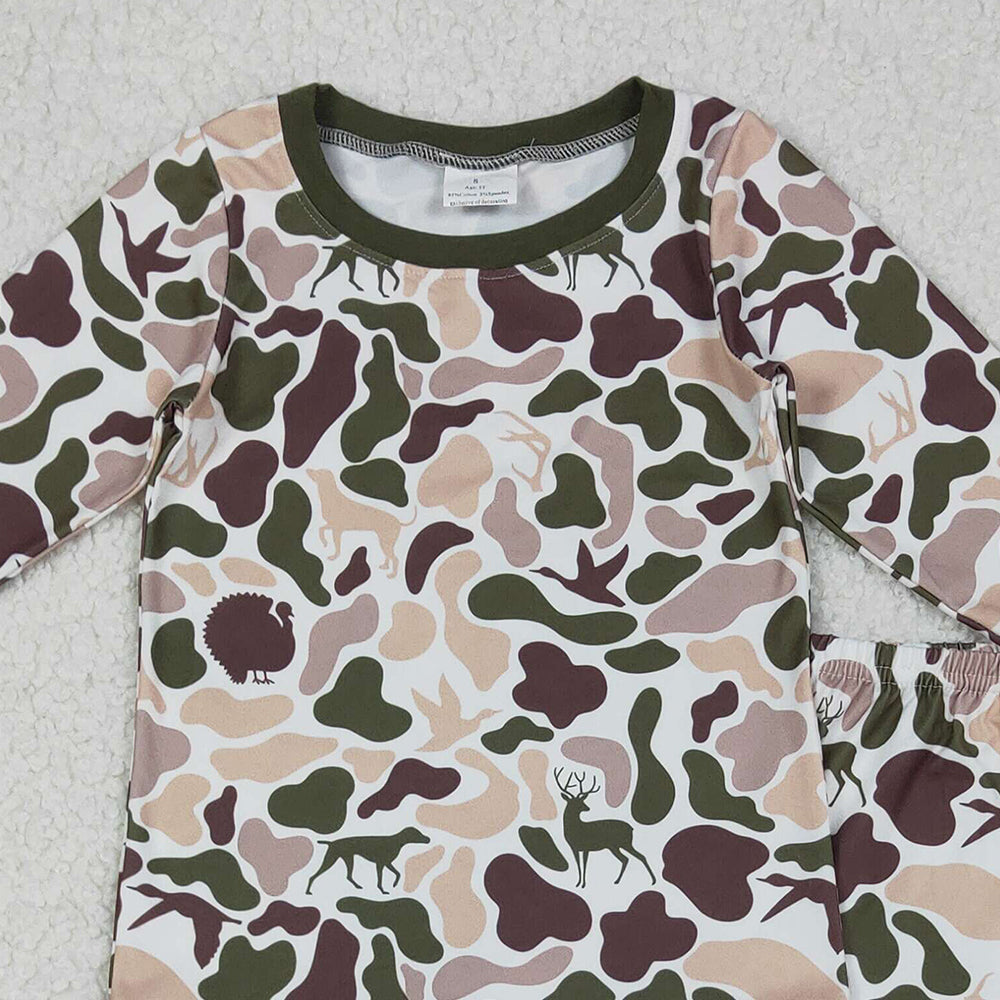 RTS NO MOQ (In stock)BLP1234 Baby Boys Winter Outfits Deer Ducks Dogs Camo Top Pants Western Pajamas Sets