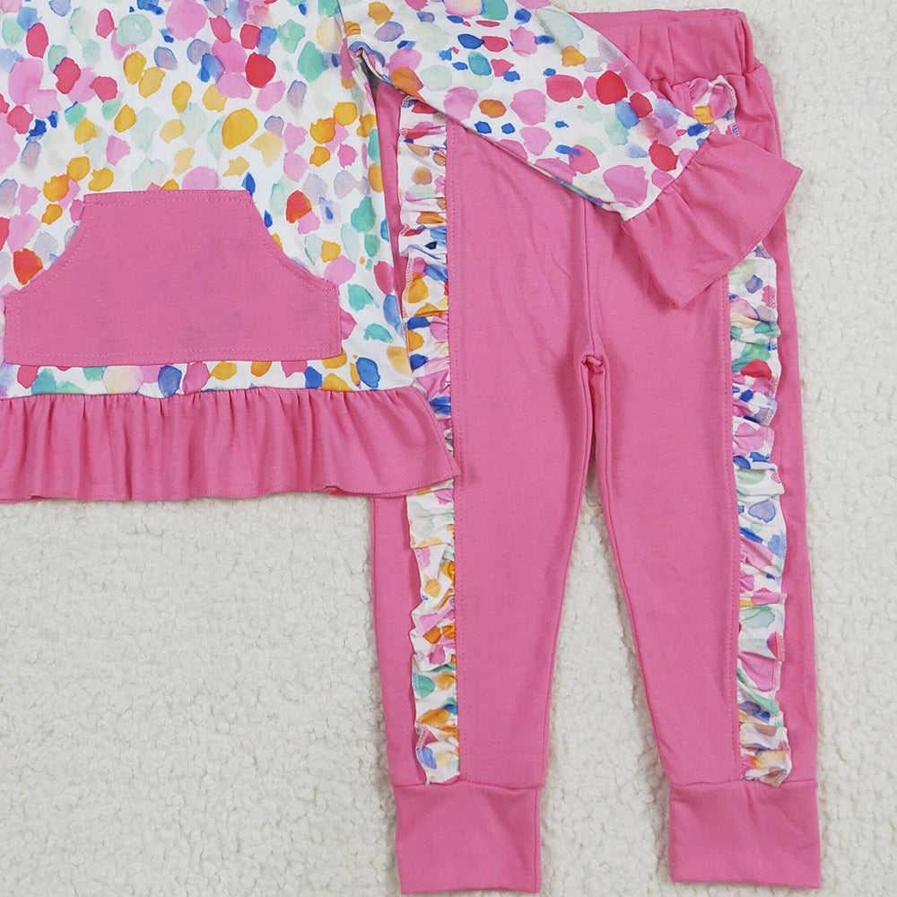 RTS NO MOQ (In stock)GLP2151 Baby Girls Winter Outfits Baby Girls Long Sleeves Colorful Tie Dye Hoodies Pockets Pants Sets