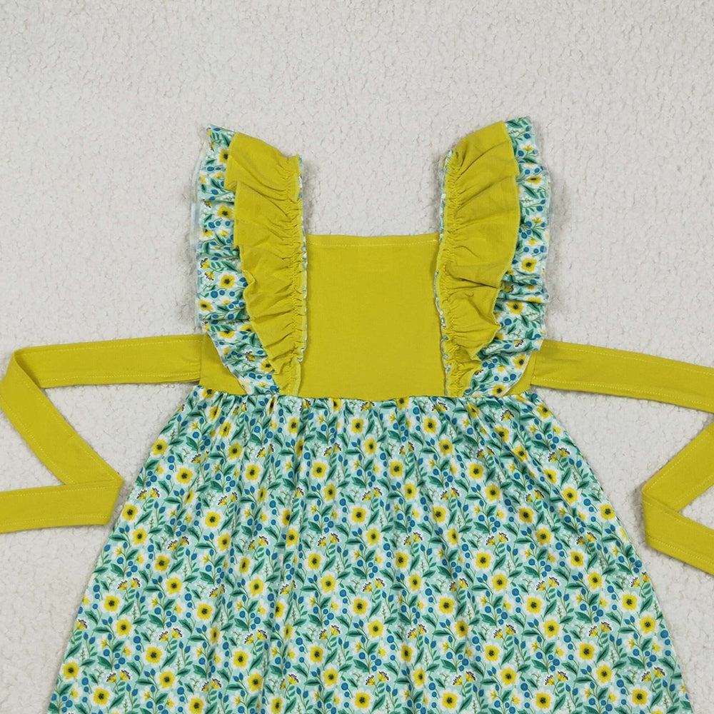 A6-21 RTS NO MOQ Baby Girls Summer Dress Sunflower belt dresses