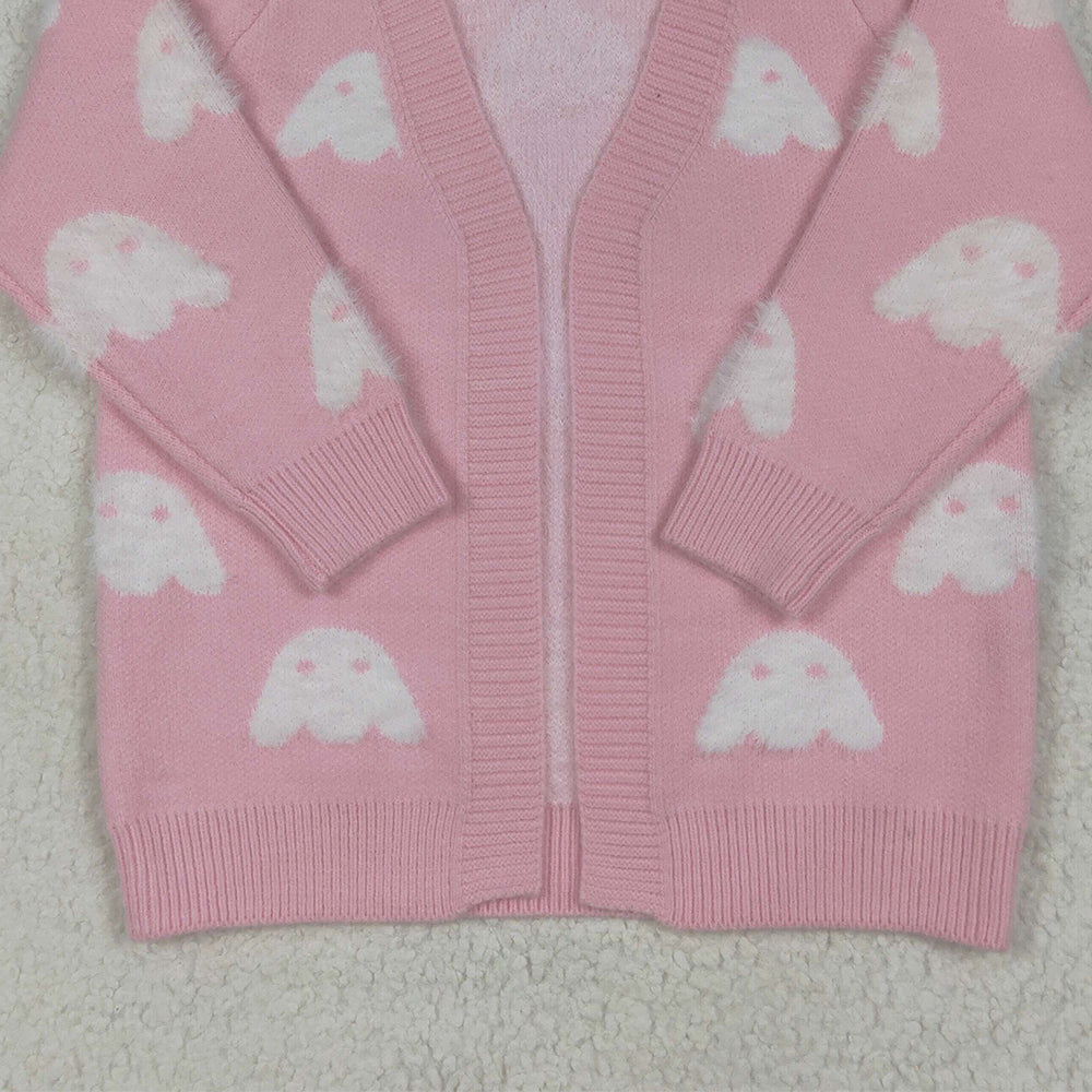 RTS NO MOQ (In stock) GT0650 Baby Girls Fall Pink Ghost Pumpkins Halloween Long Sleeve Sweaters