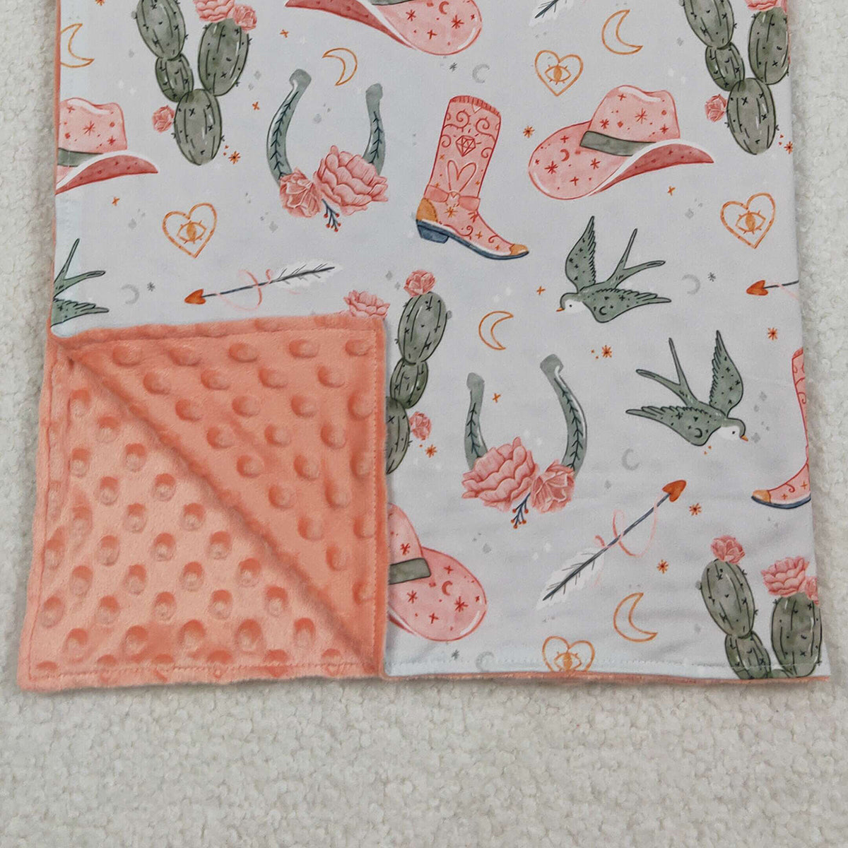 10.16 RTS NO MOQ (In stock)BL0177 Baby Toddler Children Western Boots Cactus Minky Blankets