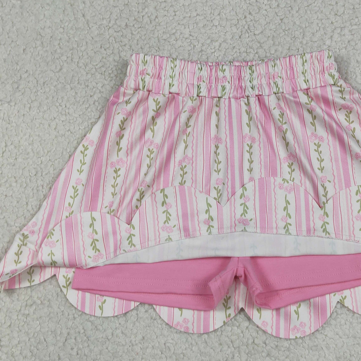 GLK0238 RTS NO MOQ (In stock)Pink floral elastic waist scallop kids girls skirts Reviews