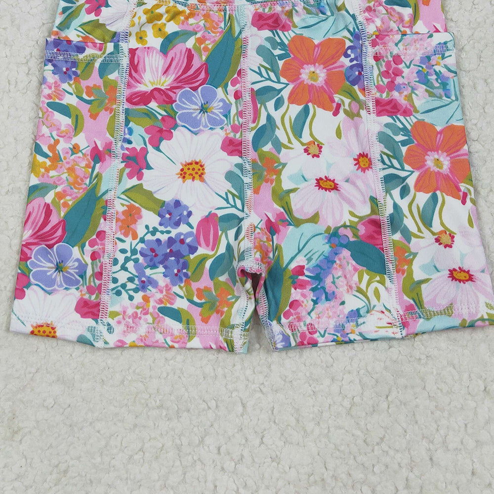 RTS NO MOQ (In stock) SS0614 Baby Girls Summer Yoga Shorts Baby Girls Pink Floral Yoga Short Bottoms
