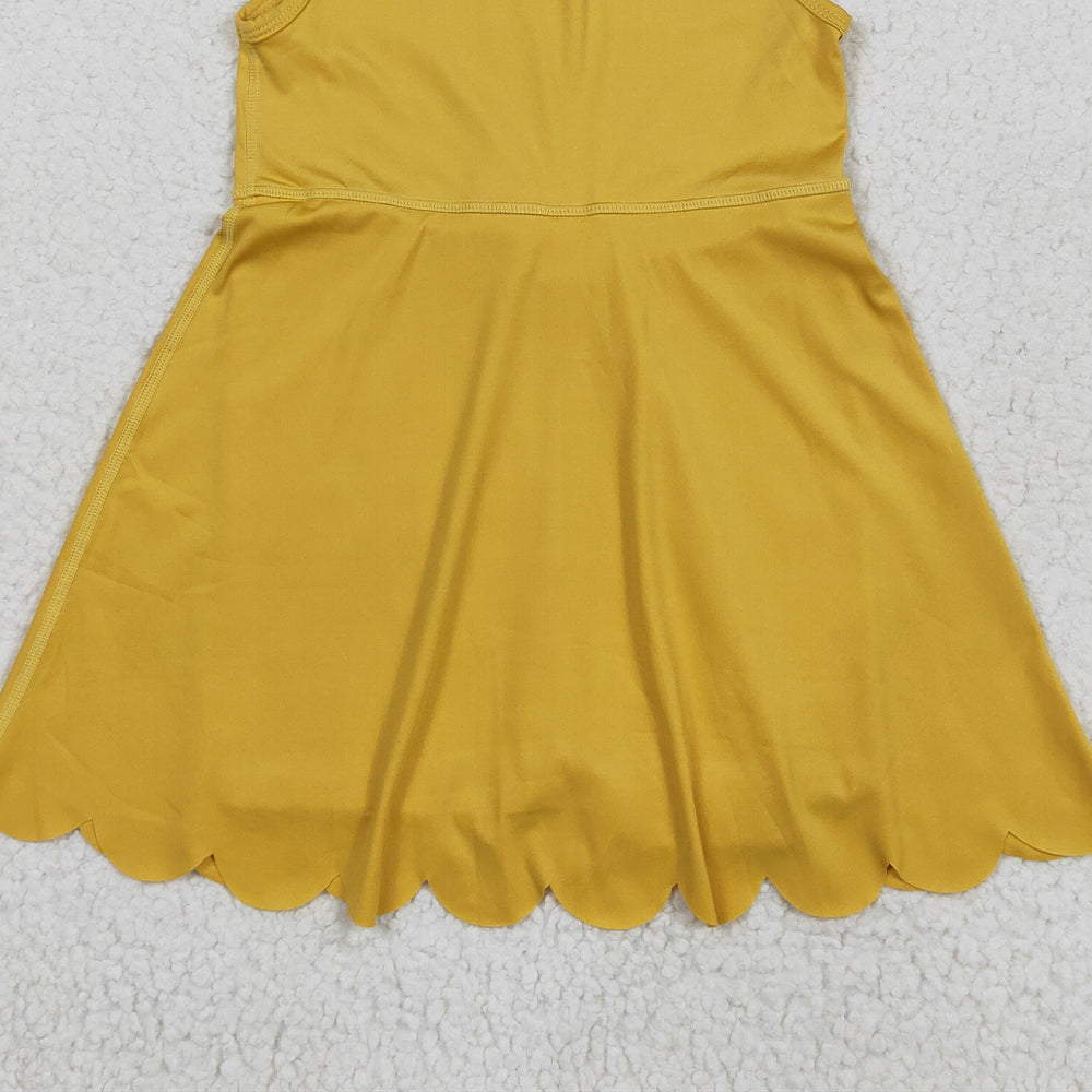 7.03 GSD2373 RTS NO MOQ Baby Girls Summer Yoga Dress Baby Girls Yellow Sleeveless Yoga Knee Length Dresses