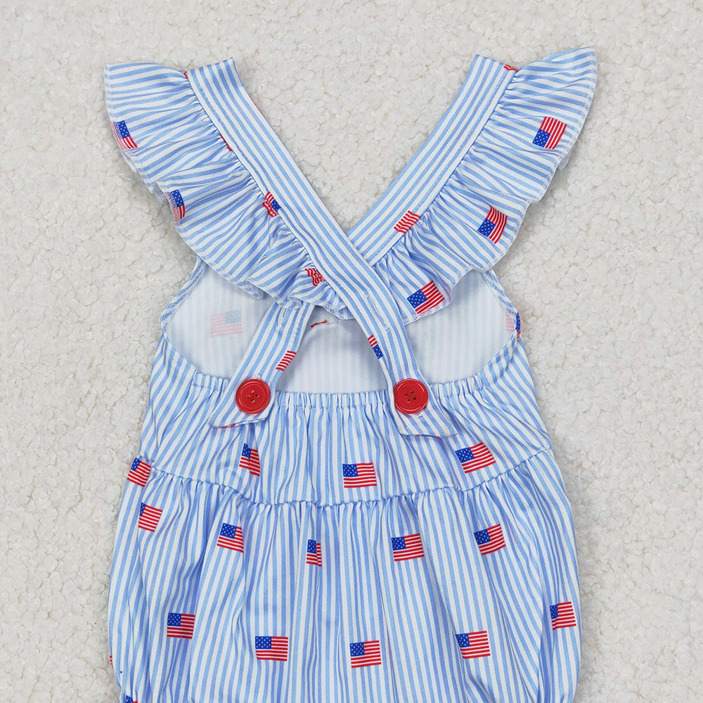 4.17 SR2921 RTS NO MOQ Flutter sleeves stripe flag baby girls 4th of july romper