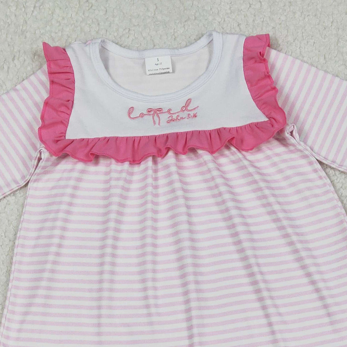 12.18 RTS NO MOQ (In stock)GLP2916 Embroidery Love John 3:16 Baby Girls Pink Stripe Tunic Leggings Valentines Clothes Sets