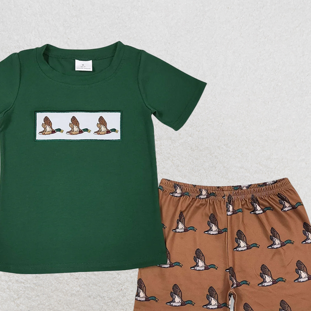 6.16 BSSO0735 RTS NO MOQ Baby Boys Summer Boys Outfits Green duck top shorts kids boys summer outfits