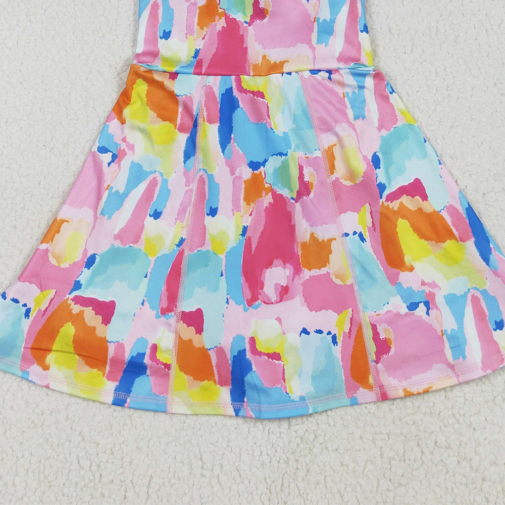 8.16 GSD2629 RTS NO MOQ Baby Girls Summer Yoga Dress Baby Girls Sleeveless Watercolor Camo Yoga Short Knee Length Dresses