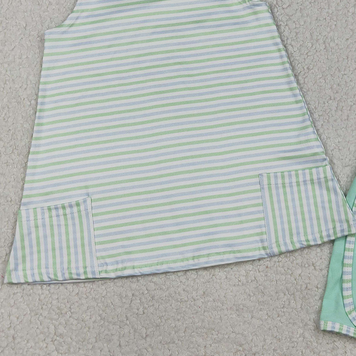 3.11 RTS NO MOQ (In stock)GSSO3110 Kids Clothing for Girls Baby Girls Strap Green Stripe Pockets Tunic Shorts Clothes Sets