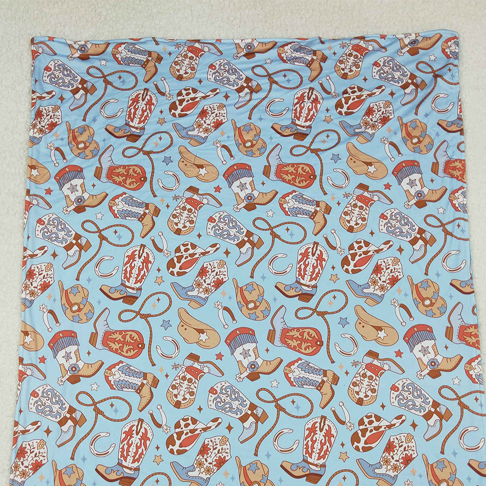 10.13 RTS NO MOQ (In stock)BL0214 Baby Kids Blue Boots Hats Western Blankets