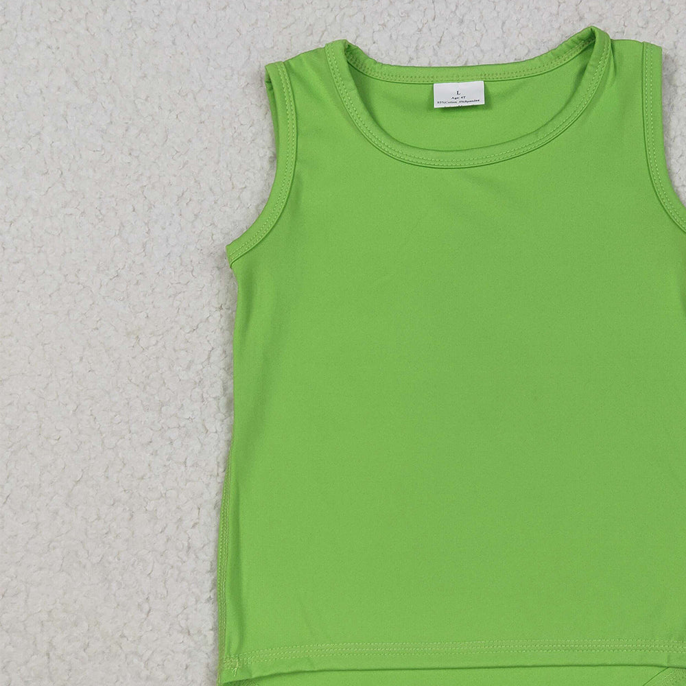 6.25 GT0985 RTS NO MOQ Baby Girls Summer Yoga Tops Baby Girls Green Sleeveless Vests Top