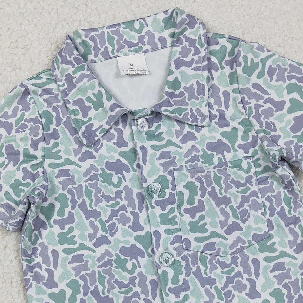 RTS NO MOQ (In stock)BT1295 Baby Boys Summer Tops Light Green Camo Western Button Shirts Top