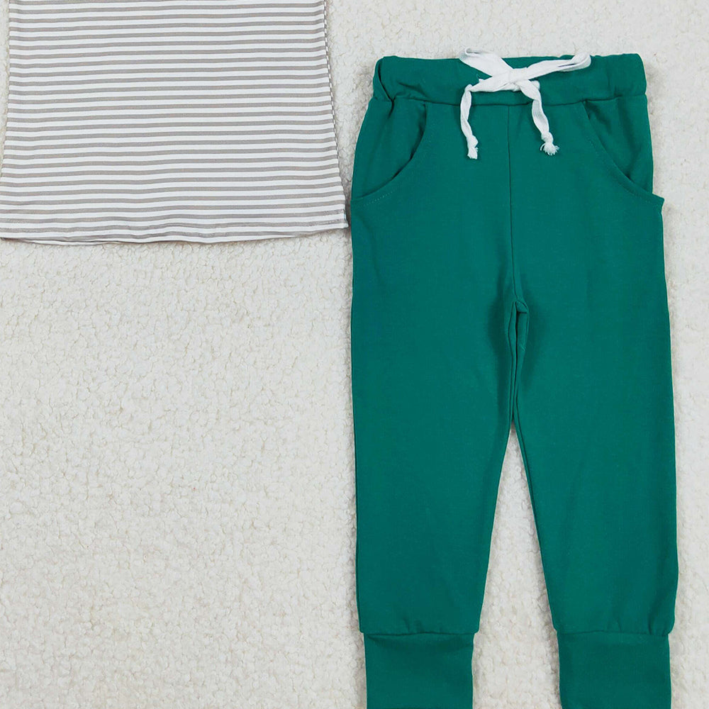 RTS NO MOQ (In stock)BSPO0154 Baby Boys Autumn Outfits Embroidery Baby Boys Stripes Duck Pants Clothing Sets