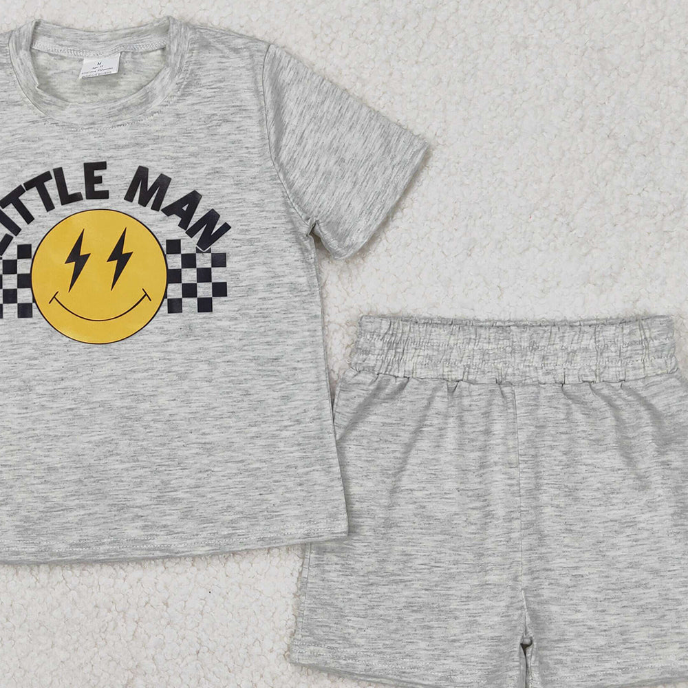 4.22 BSSO1303 RTS NO MOQ Grey short sleeves little man smile kids boys clothes