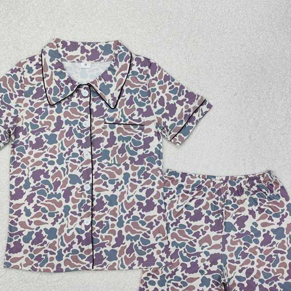 USA Shop (in stock)GSSO1539 Adult women's summer pajamas set Camo adult women summer button down pajamas