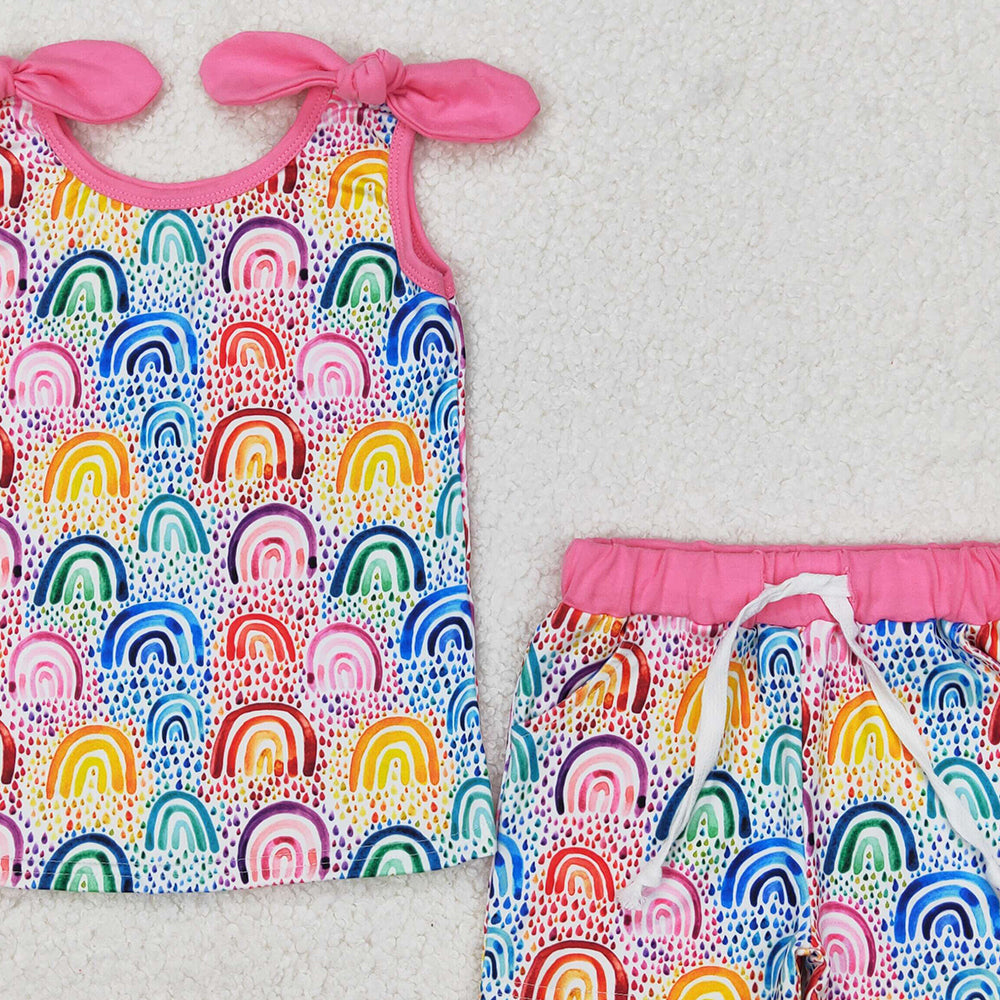 GSSO2085 RTS NO MOQ Sleeveless colorful rainbow top shorts girls clothes
