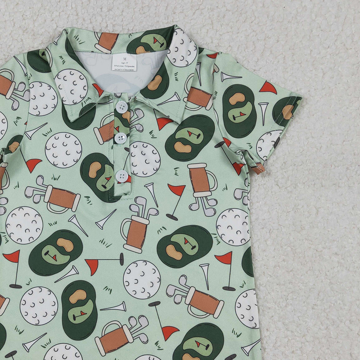 12.30 RTS NO MOQ (In stock)BT1586 Baby Boys Green Golf Flags Team Button Polo Shirts Top